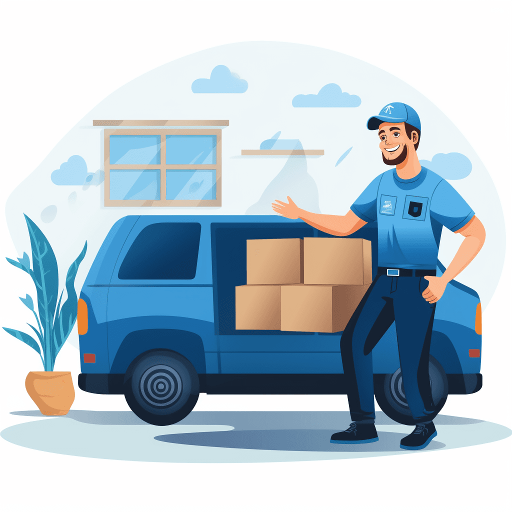 A person reviewing moving company credentials and paperwork at a desk with a laptop showing online reviews