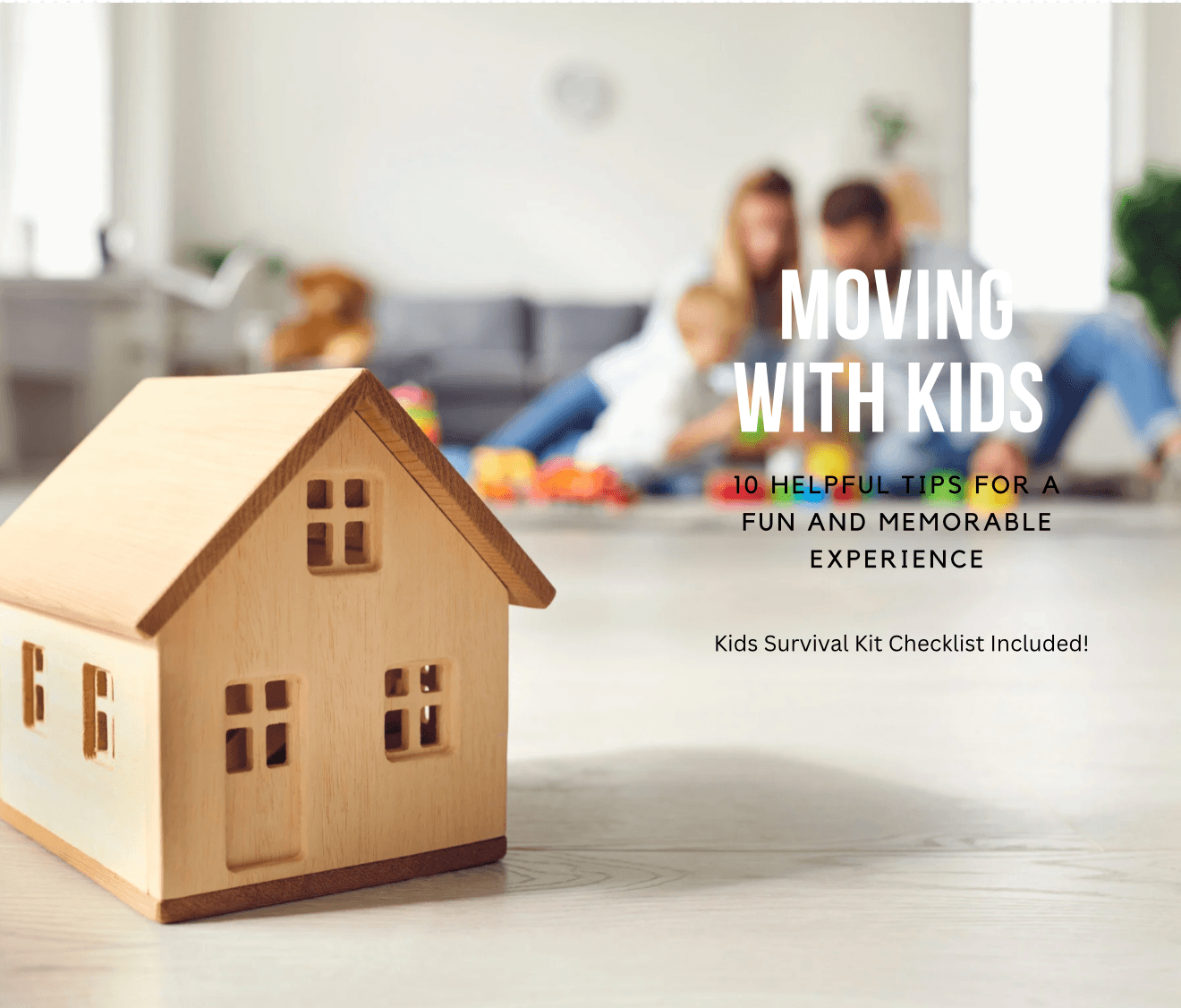 A family with young children happily unpacking boxes in their new home