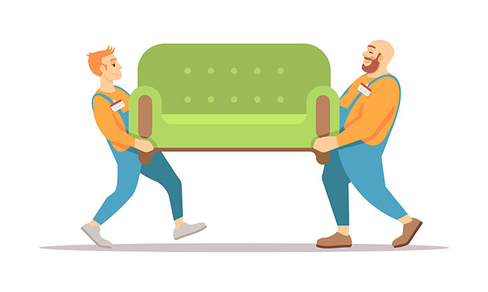 Two guys moving a couch