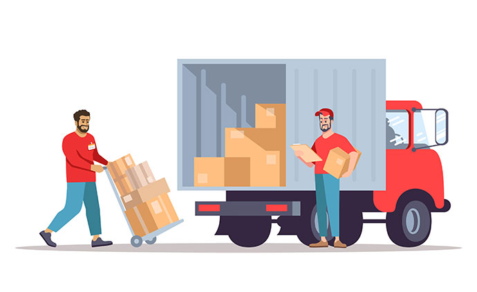Illustrator of a moving truck with moving guys